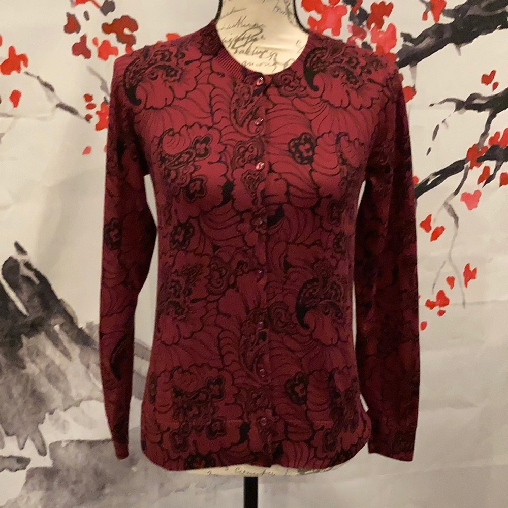 Loft size floral small red cardigan